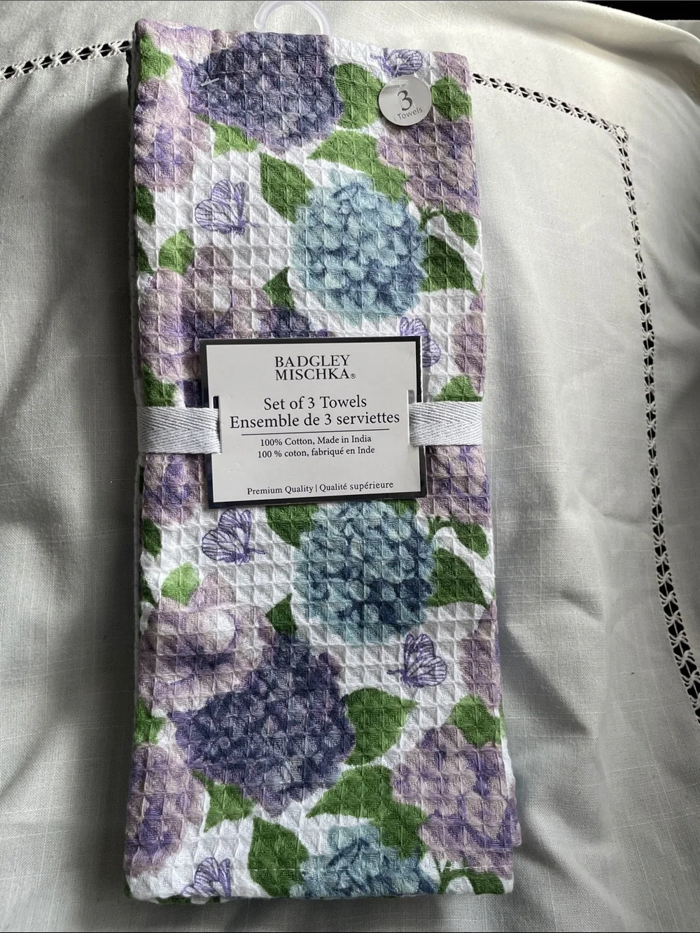 Badgley Mischka Hydrangea Cotton Kitchen Towels - Blue, Purple & Green
